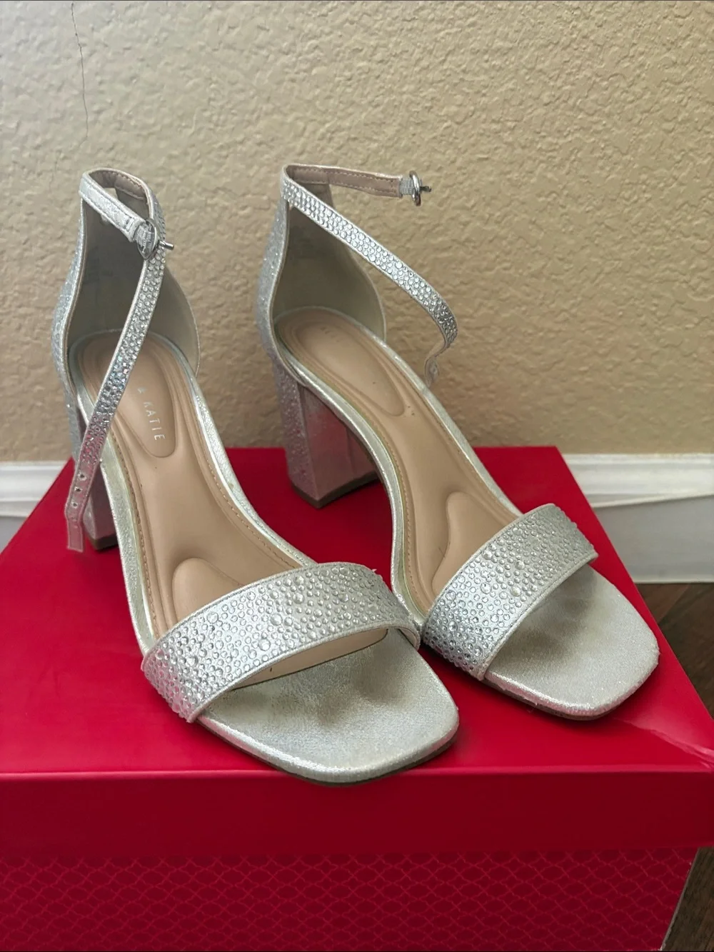 Kelly & Katie Silver Ankle-Strap Block Heel Sandals